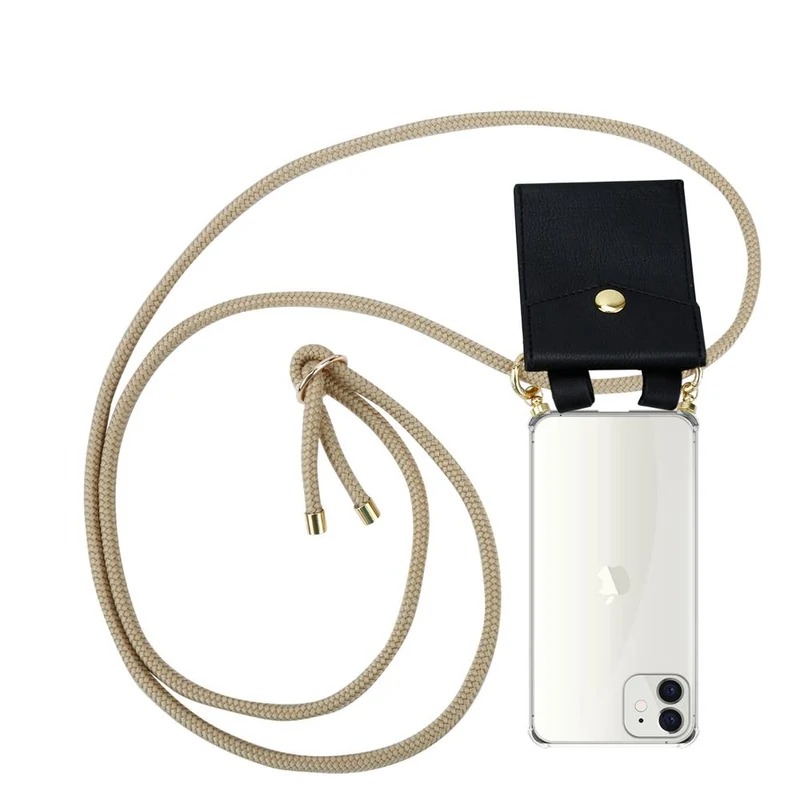 Cadorabo Handy Kette kompatibel mit Apple iPhone 12 MINI Silikon Schutzhülle mit Gold Ringen, Kordel Band und abnehmbarem Etui