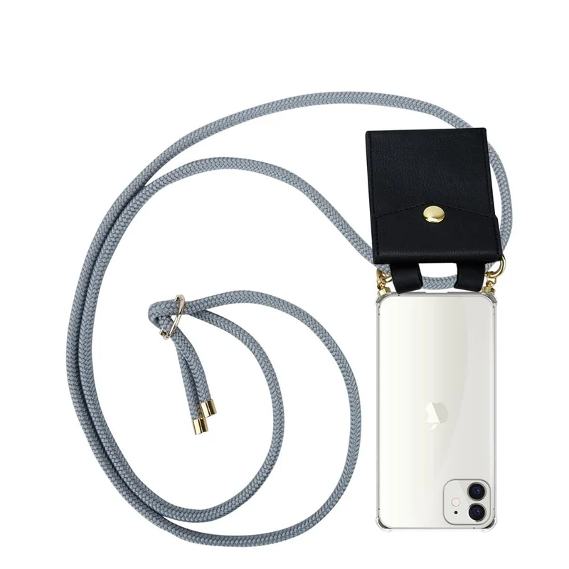 Cadorabo Handy Kette kompatibel mit Apple iPhone 12 MINI Silikon Schutzhülle mit Gold Ringen, Kordel Band und abnehmbarem Etui