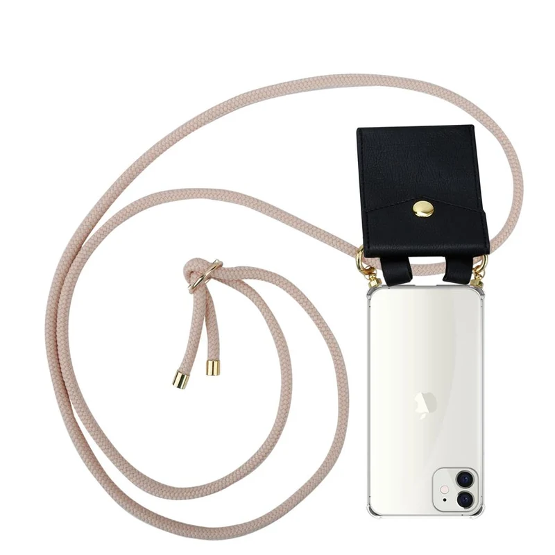 Cadorabo Handy Kette kompatibel mit Apple iPhone 12 MINI Silikon Schutzhülle mit Gold Ringen, Kordel Band und abnehmbarem Etui