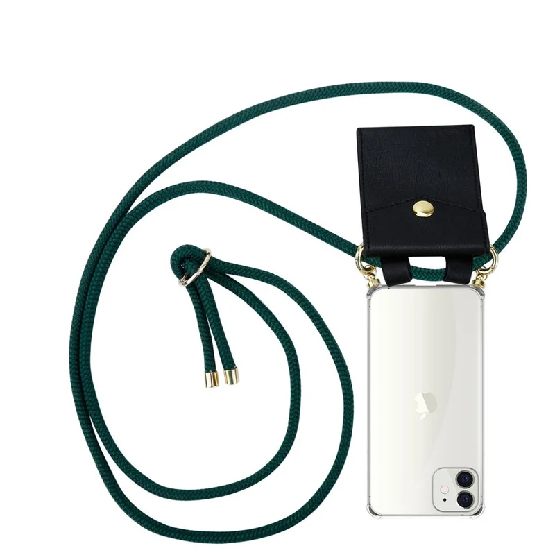 Cadorabo Handy Kette kompatibel mit Apple iPhone 12 MINI Silikon Schutzhülle mit Gold Ringen, Kordel Band und abnehmbarem Etui
