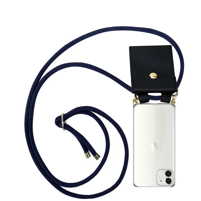 Cadorabo Handy Kette kompatibel mit Apple iPhone 12 MINI Silikon Schutzhülle mit Gold Ringen, Kordel Band und abnehmbarem Etui