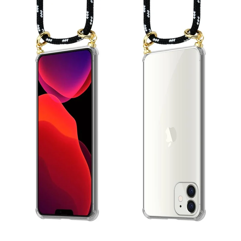 Cadorabo Handy Kette kompatibel mit Apple iPhone 12 MINI Silikon Schutzhülle mit Gold Ringen, Kordel Band und abnehmbarem Etui