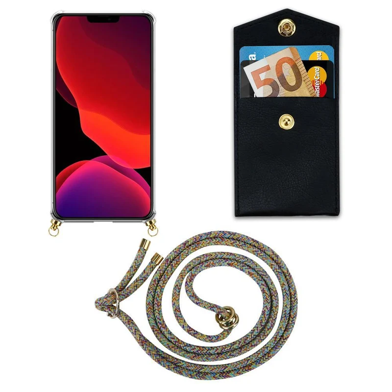 Cadorabo Handy Kette kompatibel mit Apple iPhone 12 MINI Silikon Schutzhülle mit Gold Ringen, Kordel Band und abnehmbarem Etui