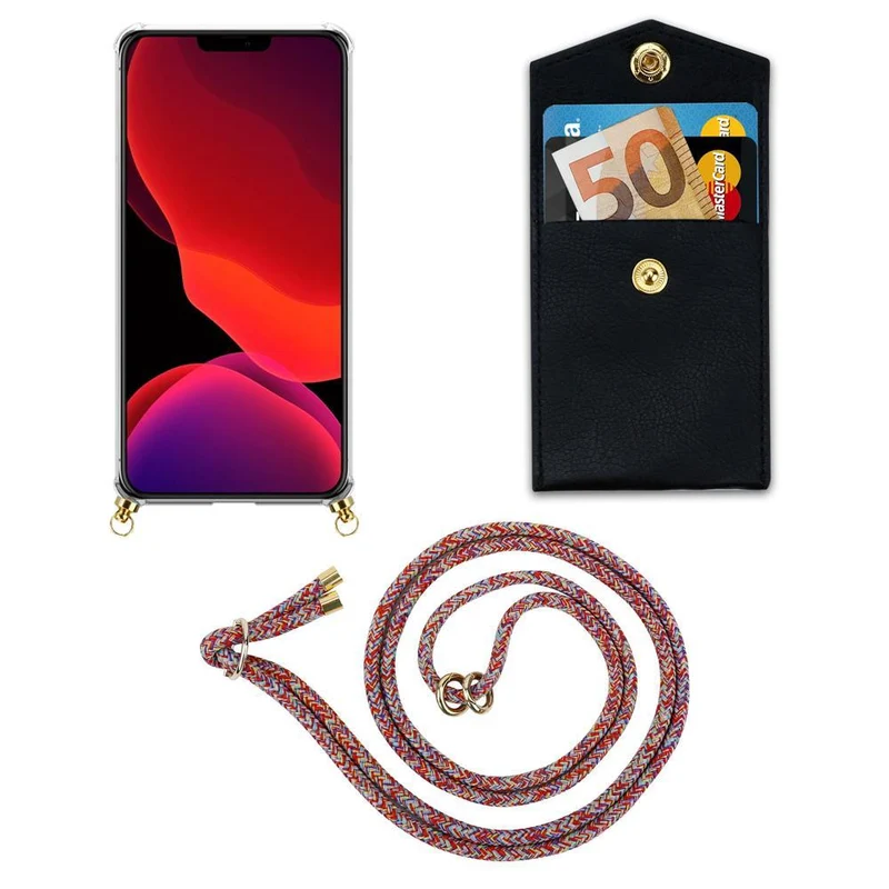 Cadorabo Handy Kette kompatibel mit Apple iPhone 12 MINI Silikon Schutzhülle mit Gold Ringen, Kordel Band und abnehmbarem Etui