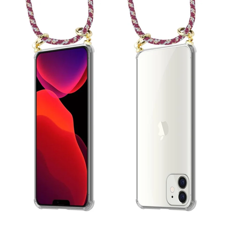 Cadorabo Handy Kette kompatibel mit Apple iPhone 12 MINI Silikon Schutzhülle mit Gold Ringen, Kordel Band und abnehmbarem Etui