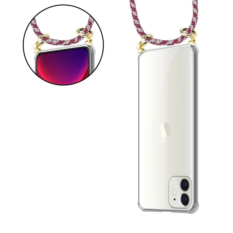 Cadorabo Handy Kette kompatibel mit Apple iPhone 12 MINI Silikon Schutzhülle mit Gold Ringen, Kordel Band und abnehmbarem Etui