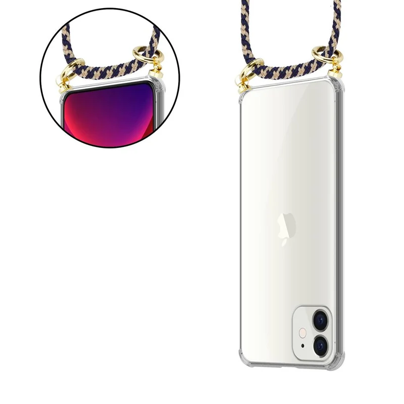 Cadorabo Handy Kette kompatibel mit Apple iPhone 12 MINI Silikon Schutzhülle mit Gold Ringen, Kordel Band und abnehmbarem Etui