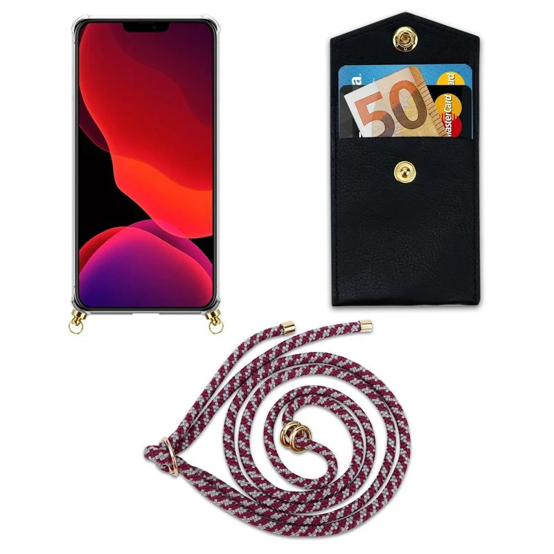 Cadorabo Handy Kette kompatibel mit Apple iPhone 12 MINI Silikon Schutzhülle mit Gold Ringen, Kordel Band und abnehmbarem Etui