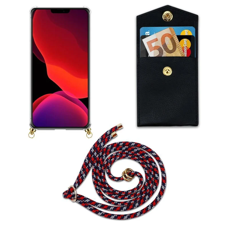 Cadorabo Handy Kette kompatibel mit Apple iPhone 12 MINI Silikon Schutzhülle mit Gold Ringen, Kordel Band und abnehmbarem Etui