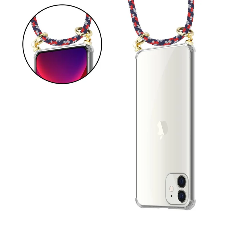 Cadorabo Handy Kette kompatibel mit Apple iPhone 12 MINI Silikon Schutzhülle mit Gold Ringen, Kordel Band und abnehmbarem Etui