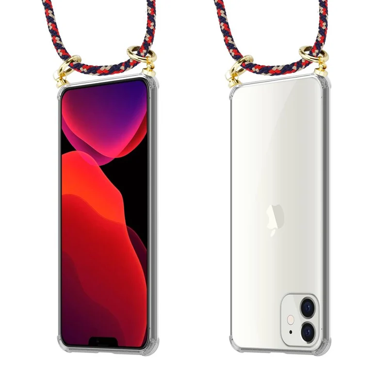 Cadorabo Handy Kette kompatibel mit Apple iPhone 12 MINI Silikon Schutzhülle mit Gold Ringen, Kordel Band und abnehmbarem Etui