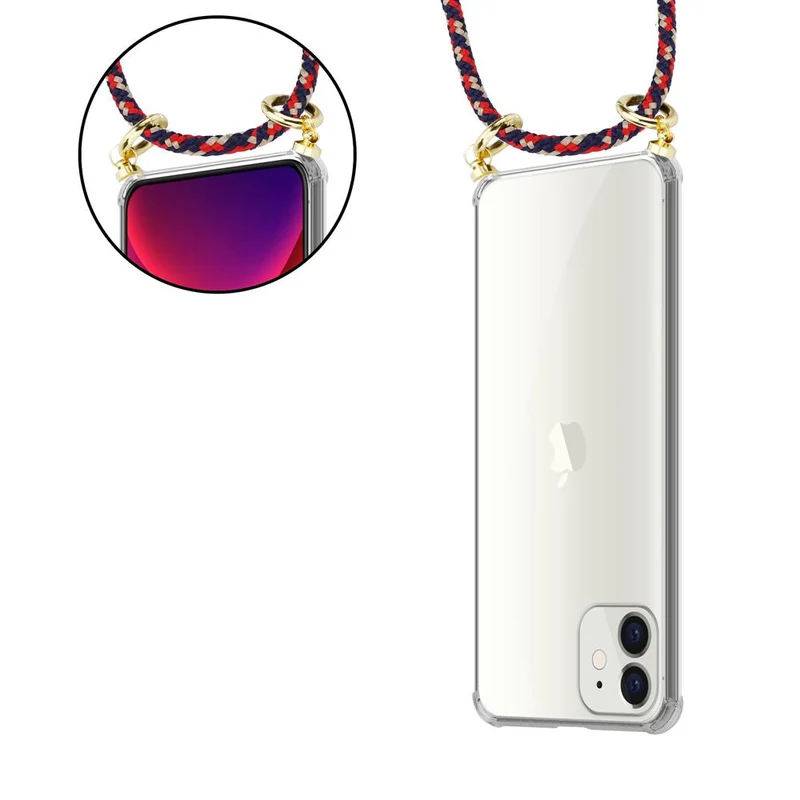 Cadorabo Handy Kette kompatibel mit Apple iPhone 12 MINI Silikon Schutzhülle mit Gold Ringen, Kordel Band und abnehmbarem Etui