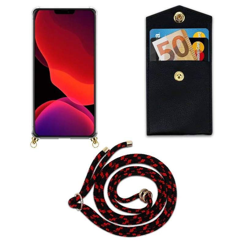 Cadorabo Handy Kette kompatibel mit Apple iPhone 12 MINI Silikon Schutzhülle mit Gold Ringen, Kordel Band und abnehmbarem Etui