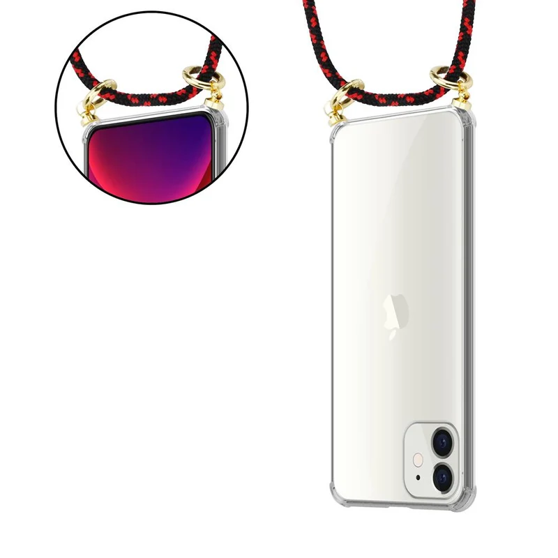 Cadorabo Handy Kette kompatibel mit Apple iPhone 12 MINI Silikon Schutzhülle mit Gold Ringen, Kordel Band und abnehmbarem Etui