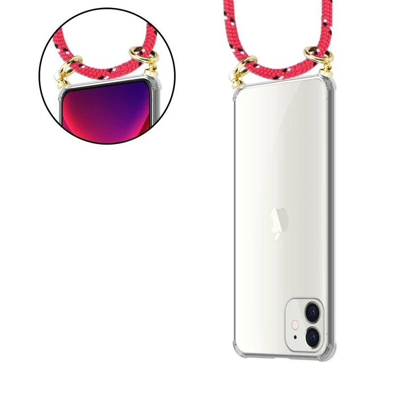 Cadorabo Handy Kette kompatibel mit Apple iPhone 12 MINI Silikon Schutzhülle mit Gold Ringen, Kordel Band und abnehmbarem Etui