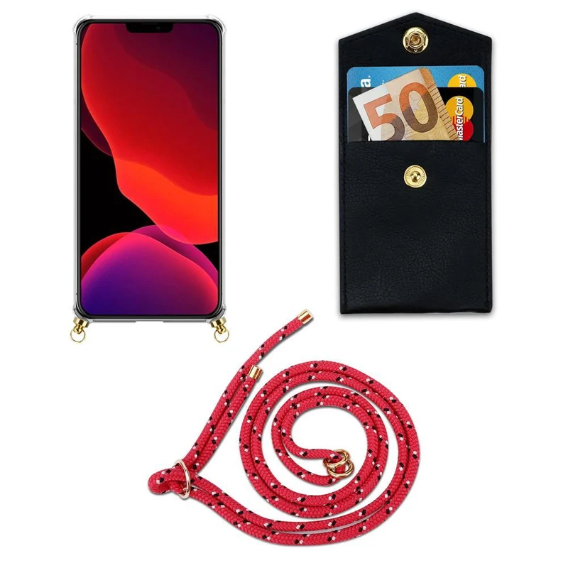 Cadorabo Handy Kette kompatibel mit Apple iPhone 12 MINI Silikon Schutzhülle mit Gold Ringen, Kordel Band und abnehmbarem Etui
