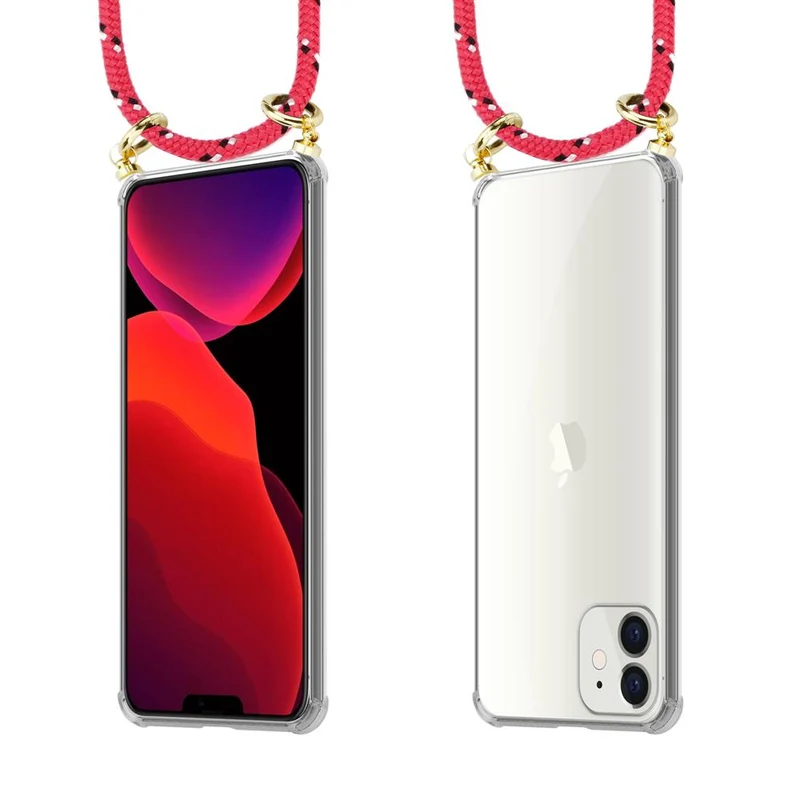 Cadorabo Handy Kette kompatibel mit Apple iPhone 12 MINI Silikon Schutzhülle mit Gold Ringen, Kordel Band und abnehmbarem Etui