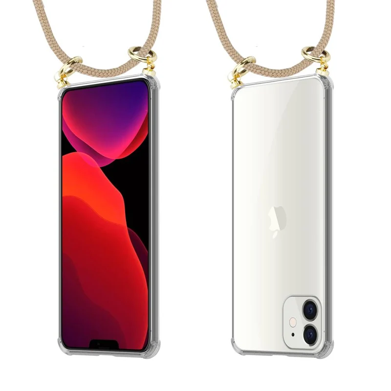 Cadorabo Handy Kette kompatibel mit Apple iPhone 12 MINI Silikon Schutzhülle mit Gold Ringen, Kordel Band und abnehmbarem Etui