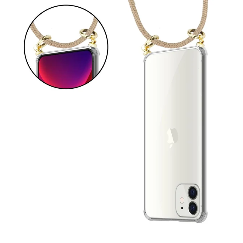 Cadorabo Handy Kette kompatibel mit Apple iPhone 12 MINI Silikon Schutzhülle mit Gold Ringen, Kordel Band und abnehmbarem Etui