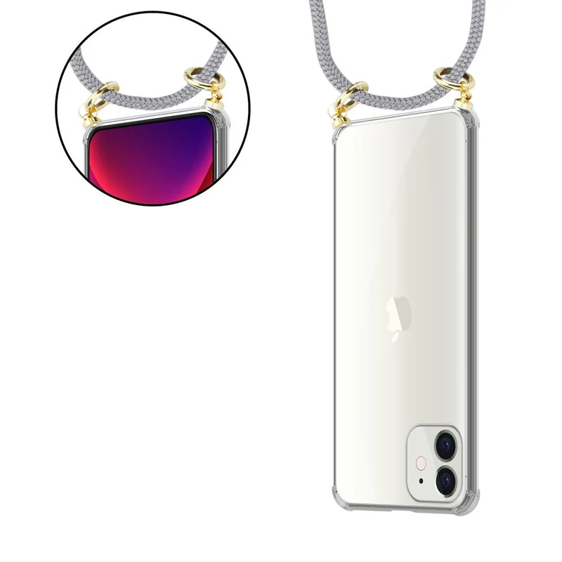 Cadorabo Handy Kette kompatibel mit Apple iPhone 12 MINI Silikon Schutzhülle mit Gold Ringen, Kordel Band und abnehmbarem Etui