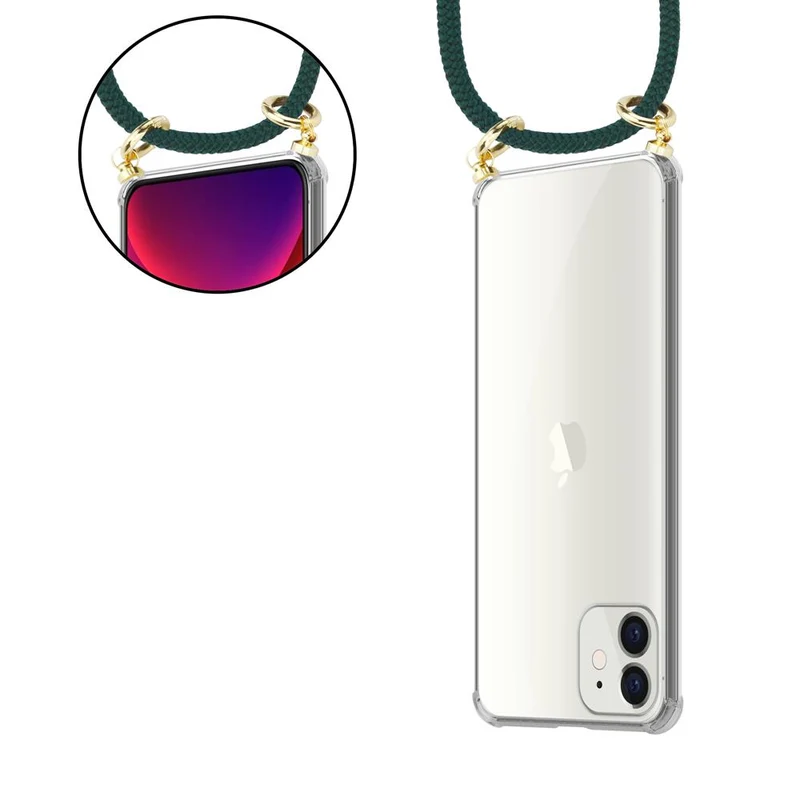 Cadorabo Handy Kette kompatibel mit Apple iPhone 12 MINI Silikon Schutzhülle mit Gold Ringen, Kordel Band und abnehmbarem Etui
