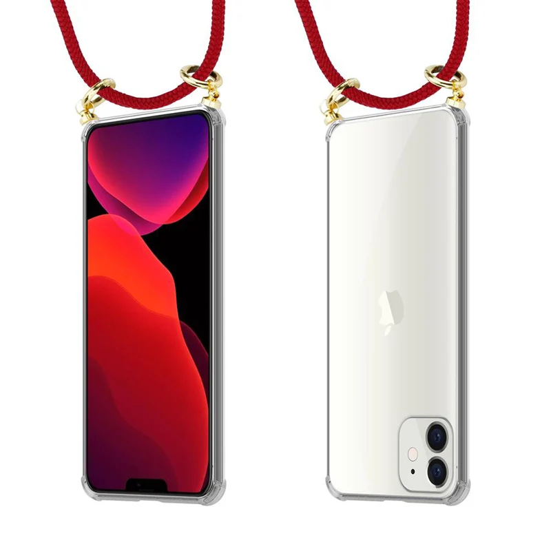 Cadorabo Handy Kette kompatibel mit Apple iPhone 12 MINI Silikon Schutzhülle mit Gold Ringen, Kordel Band und abnehmbarem Etui