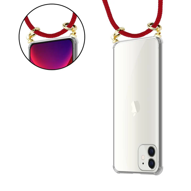 Cadorabo Handy Kette kompatibel mit Apple iPhone 12 MINI Silikon Schutzhülle mit Gold Ringen, Kordel Band und abnehmbarem Etui