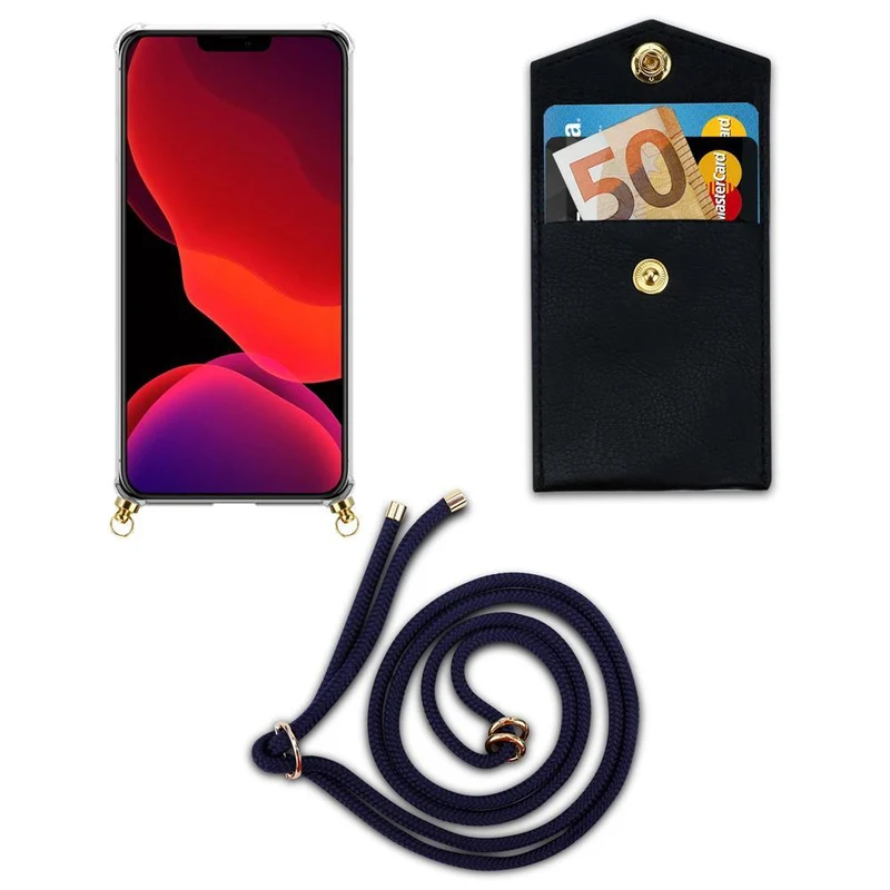 Cadorabo Handy Kette kompatibel mit Apple iPhone 12 MINI Silikon Schutzhülle mit Gold Ringen, Kordel Band und abnehmbarem Etui