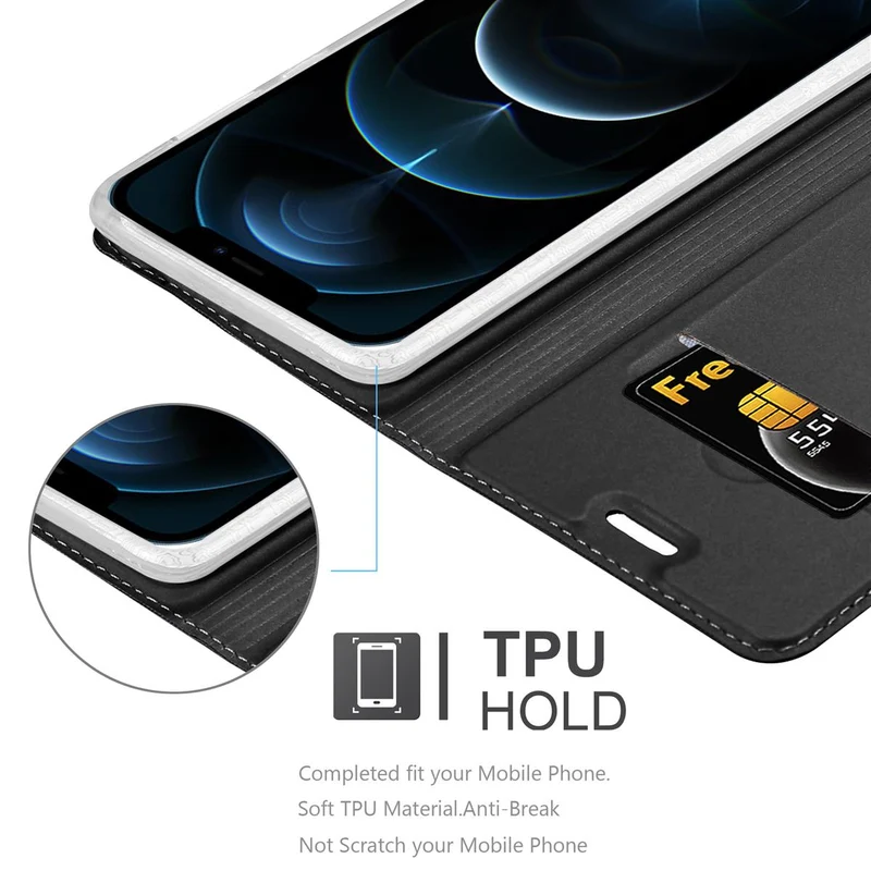 Cadorabo Hülle kompatibel mit Apple iPhone 12 / 12 PRO Schutzhülle mit Magnetverschluss, Standfunktion und Kartenfach