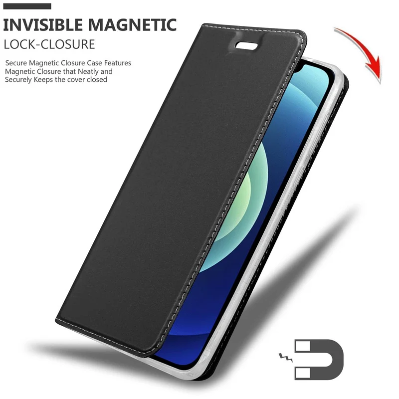 Cadorabo Hülle kompatibel mit Apple iPhone 12 MINI Schutzhülle mit Magnetverschluss, Standfunktion und Kartenfach