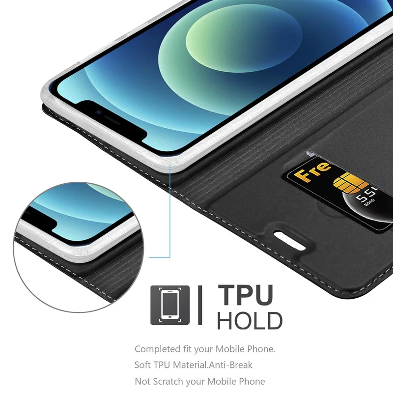 Cadorabo Hülle kompatibel mit Apple iPhone 12 MINI Schutzhülle mit Magnetverschluss, Standfunktion und Kartenfach