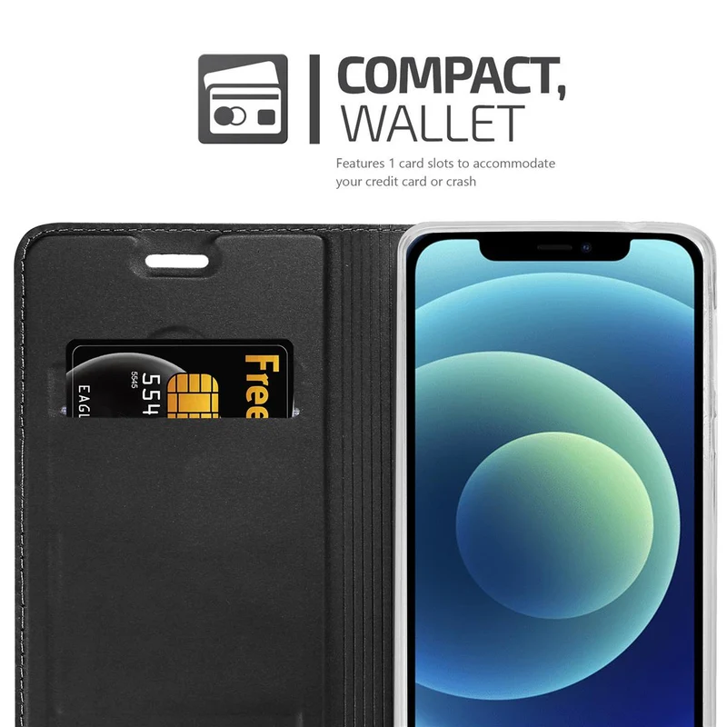 Cadorabo Hülle kompatibel mit Apple iPhone 12 MINI Schutzhülle mit Magnetverschluss, Standfunktion und Kartenfach