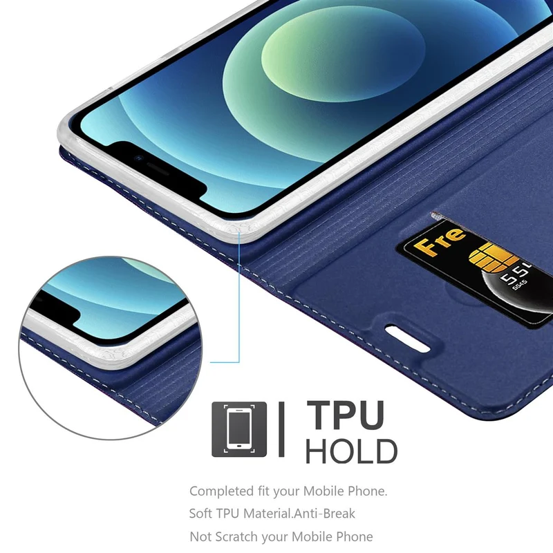 Cadorabo Hülle kompatibel mit Apple iPhone 12 MINI Schutzhülle mit Magnetverschluss, Standfunktion und Kartenfach