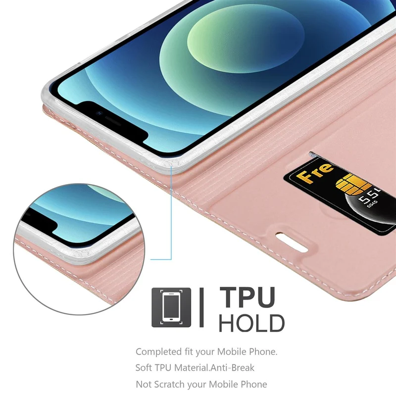 Cadorabo Hülle kompatibel mit Apple iPhone 12 MINI Schutzhülle mit Magnetverschluss, Standfunktion und Kartenfach