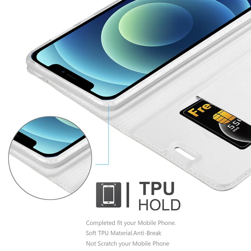Cadorabo Hülle kompatibel mit Apple iPhone 12 MINI Schutzhülle mit Magnetverschluss, Standfunktion und Kartenfach