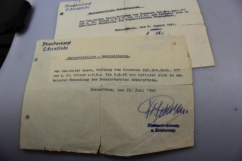 Verwundetenbescheinigung dritter Klasse und andere Dokumente