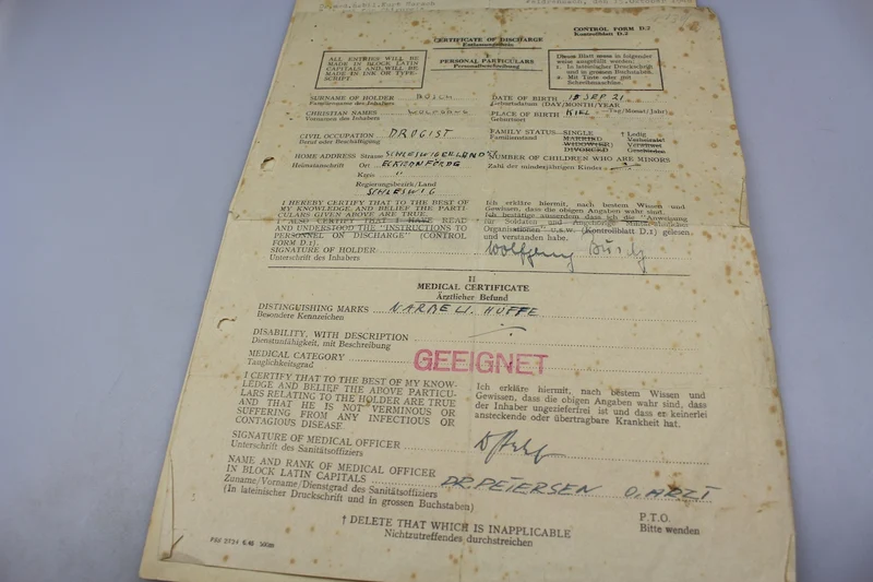 Verwundetenbescheinigung dritter Klasse und andere Dokumente