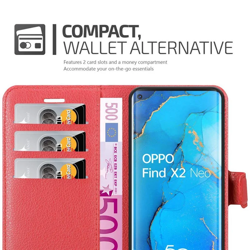 Cadorabo Hülle kompatibel mit Oppo FIND X2 NEO Schutzhülle mit Magnetverschluss, Standfunktion und Kartenfach