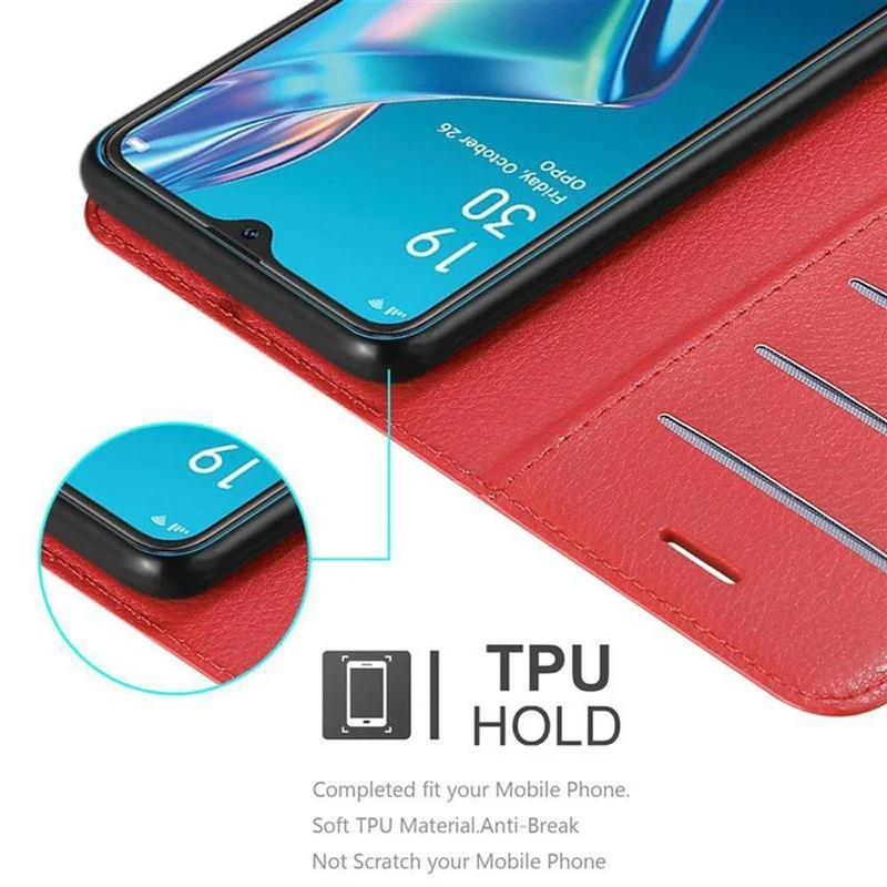 Cadorabo Hülle kompatibel mit Oppo A12 Schutzhülle mit Magnetverschluss, Standfunktion und Kartenfach
