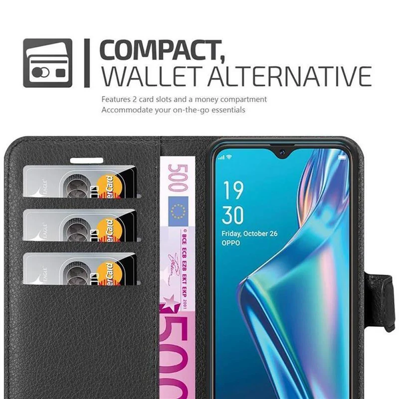 Cadorabo Hülle kompatibel mit Oppo A12 Schutzhülle mit Magnetverschluss, Standfunktion und Kartenfach