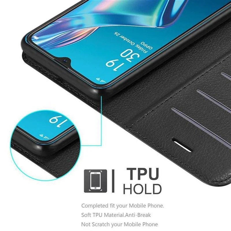 Cadorabo Hülle kompatibel mit Oppo A12 Schutzhülle mit Magnetverschluss, Standfunktion und Kartenfach
