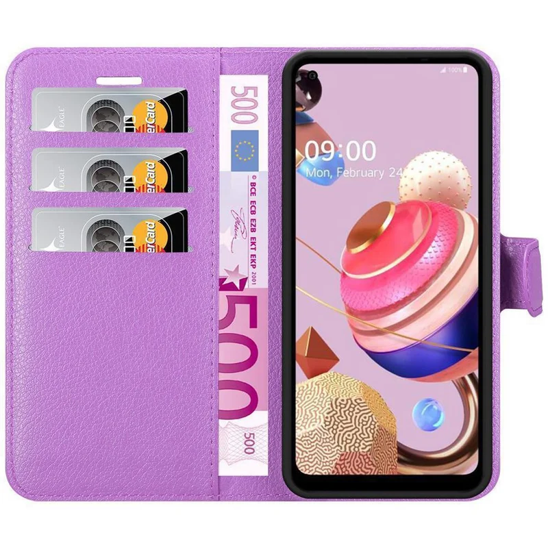 Cadorabo Hülle kompatibel mit LG K51S Schutzhülle mit Magnetverschluss, Standfunktion und Kartenfach