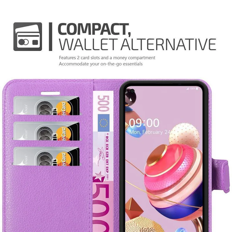 Cadorabo Hülle kompatibel mit LG K51S Schutzhülle mit Magnetverschluss, Standfunktion und Kartenfach