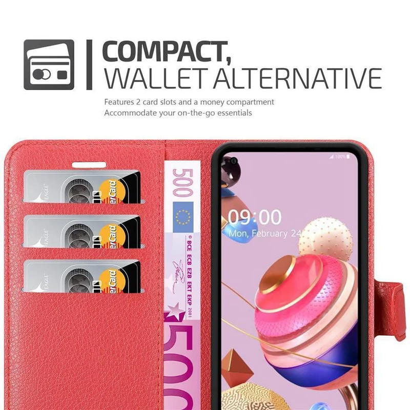 Cadorabo Hülle kompatibel mit LG K51S Schutzhülle mit Magnetverschluss, Standfunktion und Kartenfach