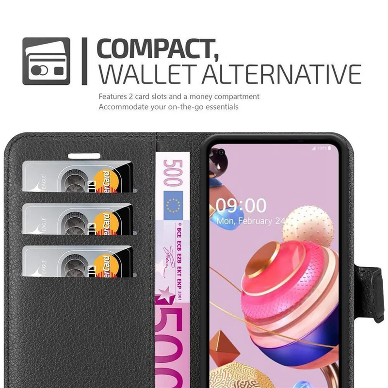 Cadorabo Hülle kompatibel mit LG K51S Schutzhülle mit Magnetverschluss, Standfunktion und Kartenfach