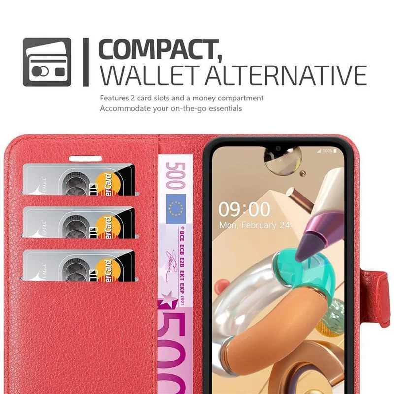 Cadorabo Hülle kompatibel mit LG K41S Schutzhülle mit Magnetverschluss, Standfunktion und Kartenfach