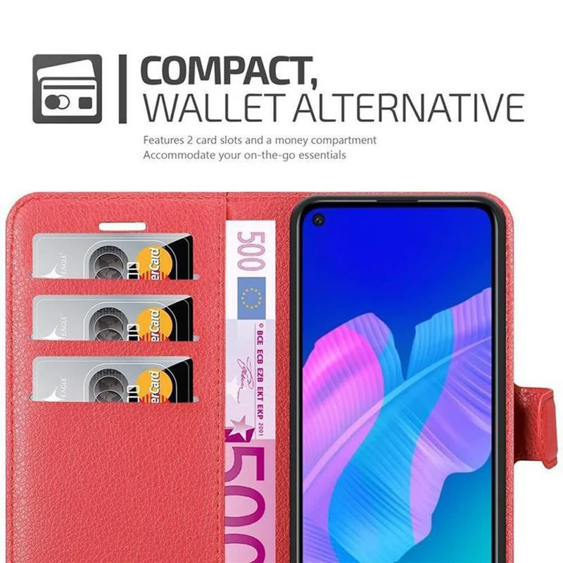 Cadorabo Hülle kompatibel mit Huawei P40 LITE E Schutzhülle mit Magnetverschluss, Standfunktion und Kartenfach
