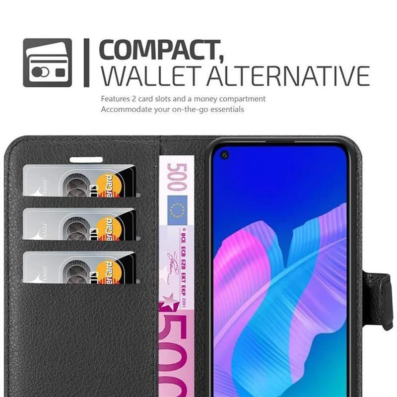 Cadorabo Hülle kompatibel mit Huawei P40 LITE E Schutzhülle mit Magnetverschluss, Standfunktion und Kartenfach