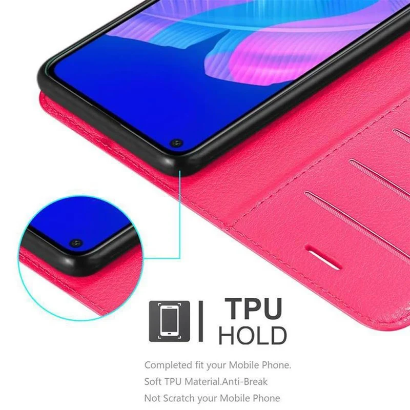 Cadorabo Hülle kompatibel mit Huawei P40 LITE E Schutzhülle mit Magnetverschluss, Standfunktion und Kartenfach