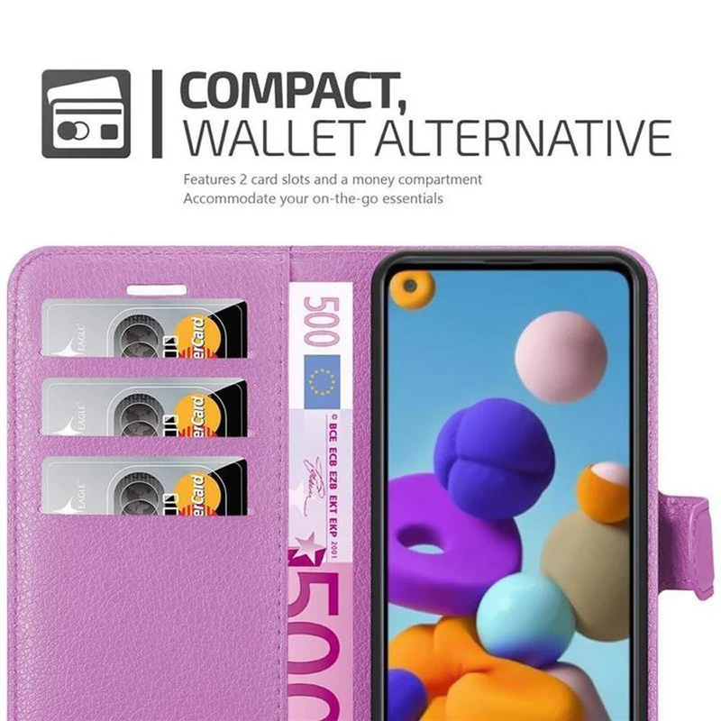 Cadorabo Hülle kompatibel mit Samsung Galaxy A21 Schutzhülle mit Magnetverschluss, Standfunktion und Kartenfach